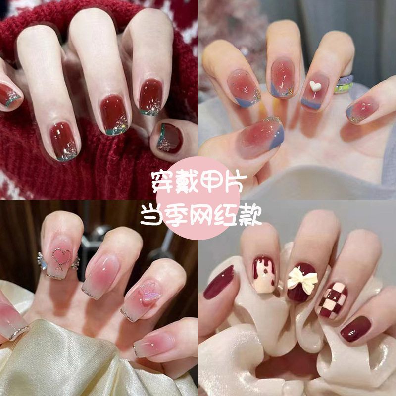 美甲贴片假指甲片穿戴甲2025年新长短款高级感成品裸色纯色美甲片