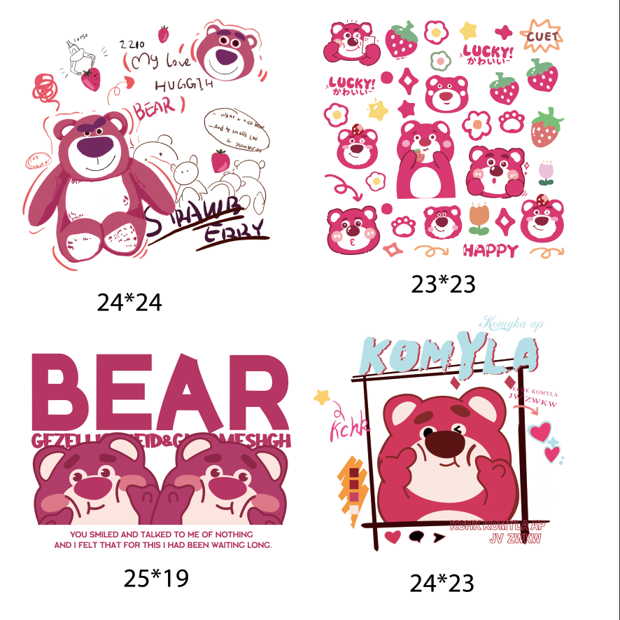 韩风草莓熊图案卡通烫画 ins女装印花 童装装饰辅料热转印烫图