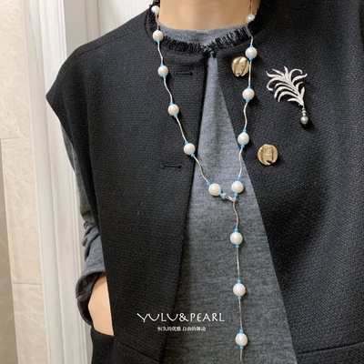 淡水爱迪生珍珠间隔美松毛衣链