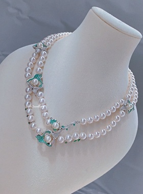 母贝珍珠郁金香法式双层项链