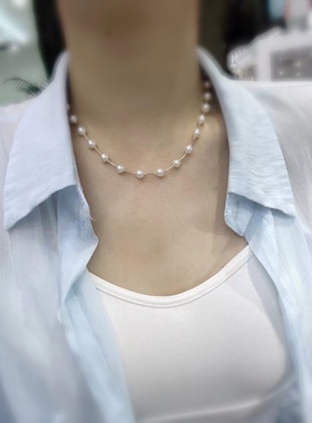 母贝仿Akoya珍珠樱花粉爆亮珠光正圆满天星锁骨项链 日韩精致时尚