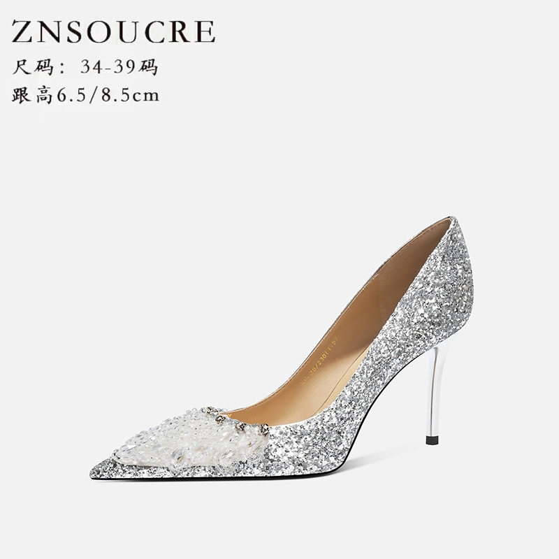 羊皮2026水晶钻尖头单鞋气质宴会高跟鞋女伴单鞋婚礼伴娘亮片女鞋,女鞋,婚鞋,淘宝优惠券,粉丝福利购,淘宝优惠卷