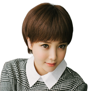 真发丝女款假发短发自然逼真齐刘海青年女式真发假发套中老年均可
