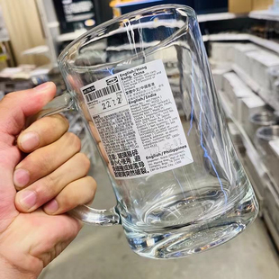 宜家居大号玻璃啤酒杯把杯超大号水杯饮料杯大容量杯子胖杯茶杯