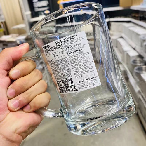 宜家居大号玻璃啤酒杯把杯超大号水杯饮料杯大容量杯子胖杯茶杯