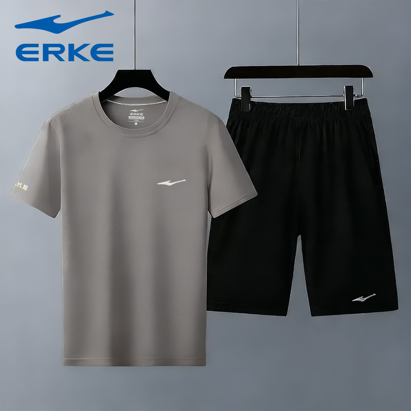 鸿星尔克速干套装丨运动短袖t恤短裤两件套男夏季吸汗透气跑步服