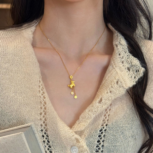 黄金平替本命年小马吊坠项链S925纯银镀金马上有钱锁骨链女配饰