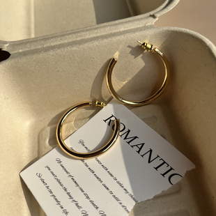 区区欧阳同款c圈耳环金银双色小众百搭冷淡风圆圈耳饰个性简约