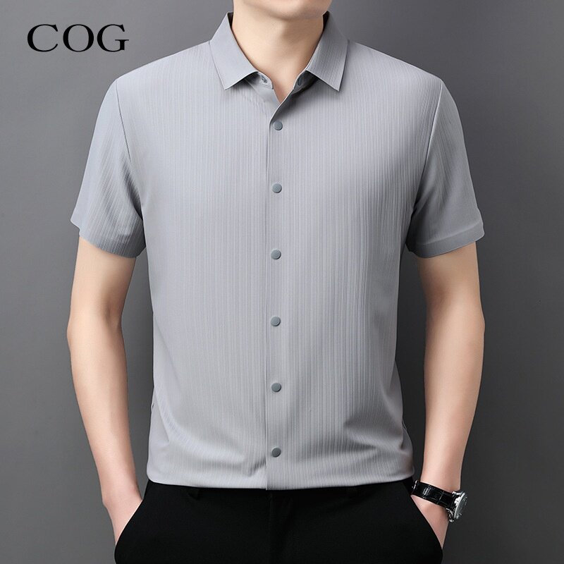 桑蚕丝短袖衬衫男士2026年夏季新款提花商务休闲免烫衬衣开衫半袖