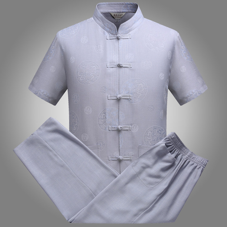 夏季薄款中国风太极服亚麻短袖宽松唐装男式中老年人套装棉麻衬衫|ruв категории Мужская одежда, национальная одежда - от Buy2taobao.com для оказания профессиональной услуги покупки агента Taobao
