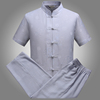 summer Thin section Chinese style Tai Chi clothes Flax Short sleeved Easy Tang costume Men's Middle-aged and elderly people suit Cotton and hemp shirt