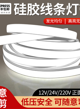led柔性硅胶灯带条免穿软套管24V低压防水220V嵌入式线形灯带槽