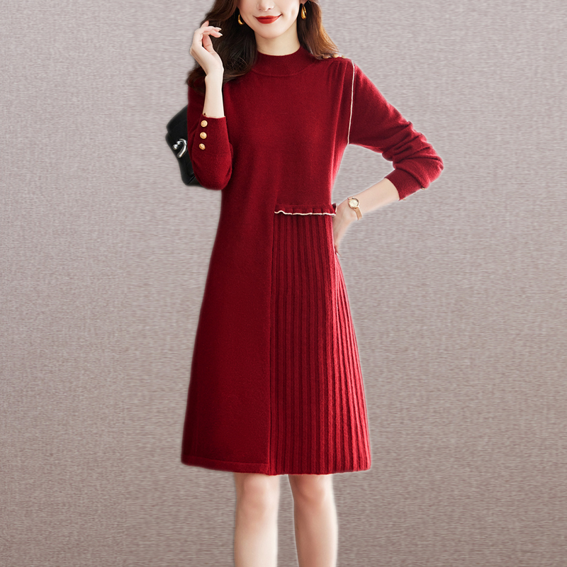 秋冬羊绒女针织连衣裙毛衣中长款