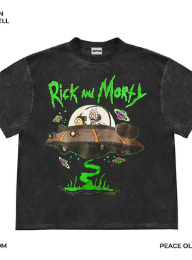 Mottled斑驳 美式复古重磅250克 rick and morty做旧水洗小众短袖