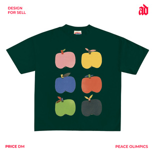 230G轻薄正肩款 T恤6种苹果整齐排列内搭 拼贴风彩色苹果印花短袖