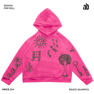 厚重感！美式重磅！ins设计师线稿高级感复古拼接男女款连帽卫衣