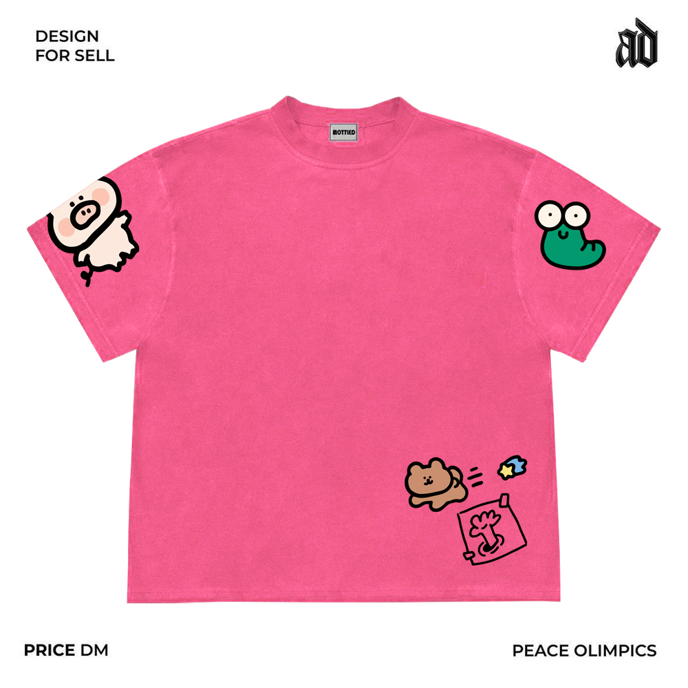 Mottled斑驳 设计感拼接可爱学院风落肩短袖男女百搭无性别T恤