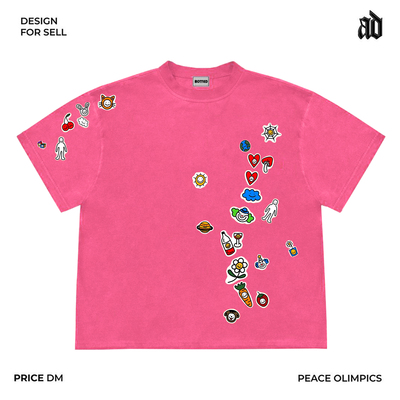 斑驳设计师工作室！街头风卡通童趣可爱贴纸短袖T恤宽松ins风复古