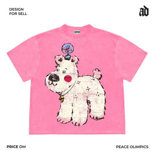 美式260G重磅！个性脸红小狗粉色小花宽松潮流童趣百搭短袖T恤