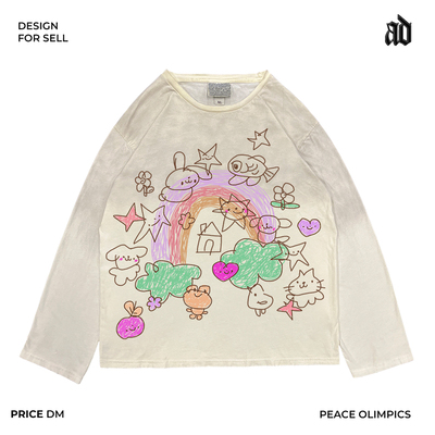 艺术家系列！ins风手绘小众涂鸦Y2K童趣可爱男女同款长袖脏脏T恤