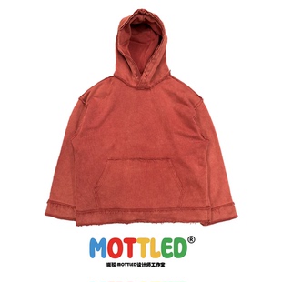 厚重感！美式重磅！砖红色水洗做旧炒盐高级感小众街头连帽卫衣