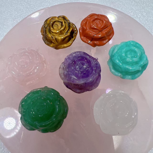 天然水晶原矿紫粉白绿虎眼石花朵雕刻件手工diy饰品配件材料摆件