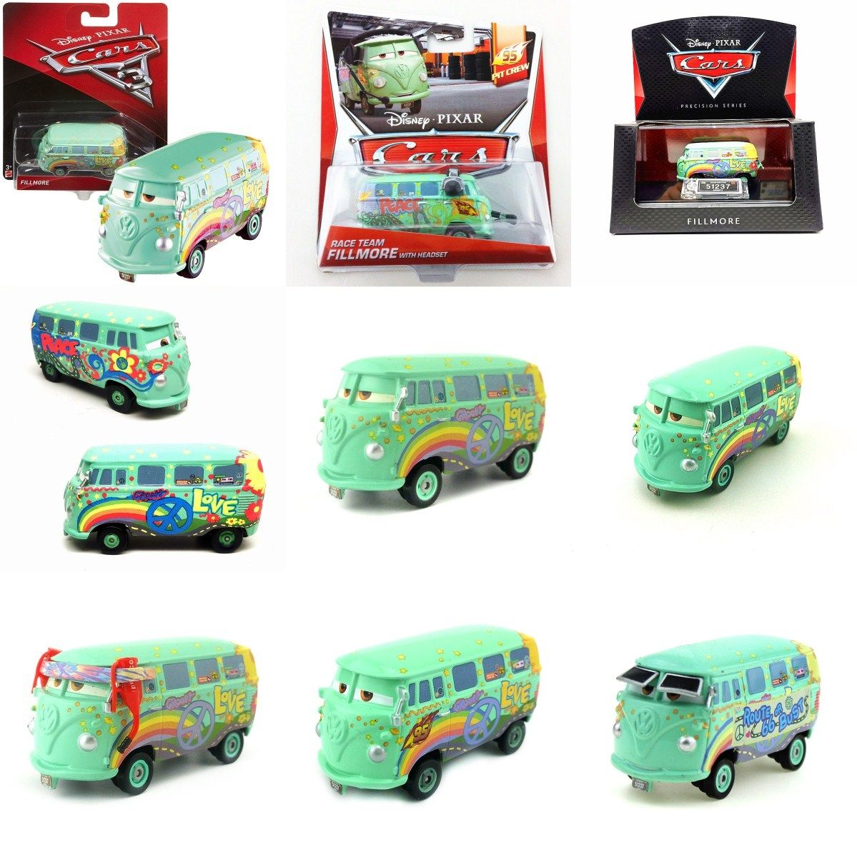 正版美泰汽车总动员玩具车阿飞合金车模 赛车总动员大众巴士辉哥