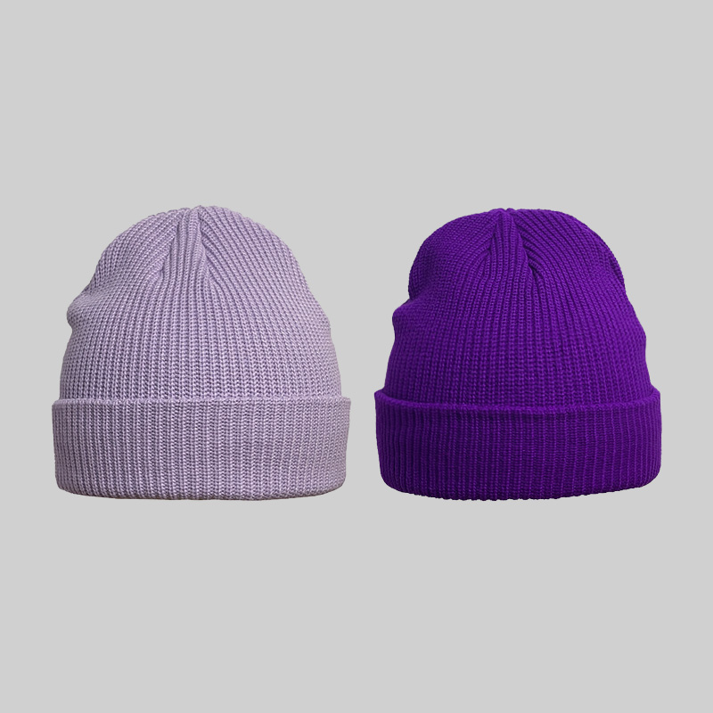 毛线帽男女秋冬季翻边紫色帽子