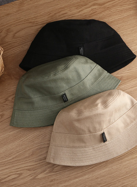 春秋绿色小头围小沿渔夫帽女小号日系韩版百搭潮帽子短檐水桶秋季