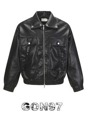 GON97美式复古黑色PU皮衣外套男女ins潮牌痞帅高级感机车短款夹克