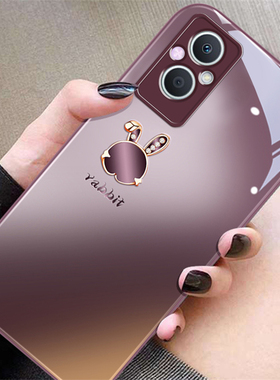 梅子色兔子适用oppoa96壳新款a95创意轻奢a93s金属漆a32玻璃a72镜头全包a58情侣a57潮牌a55高级感a53保护套