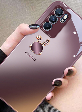 梅子色兔子适用opporeno6pro手机壳新款Reno6玻璃reno5pro女防摔reno6pro+保护套reno5金属漆reno4se高级个性