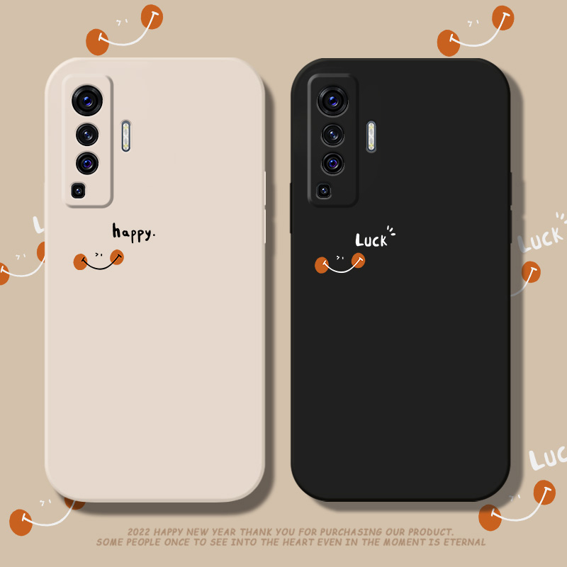 vivox50手机壳x50pro直边液态硅胶x30全包防摔x27男女款软壳x30pro保护套x50pro+字母笑脸x27pro网红同款ins