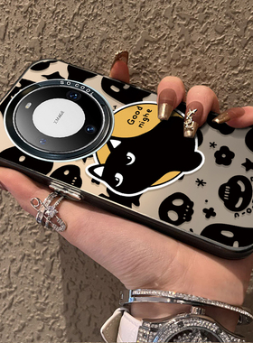 适用华为mate60pro手机壳高级感黑色猫咪硅胶m40e套全包防摔mate30创意遥遥领先Mate50外新款60pro+男女款