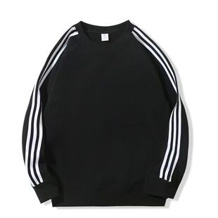 新款三条杠纯色卫衣男士春季套头圆领宽松休闲内搭青年打底衫长袖