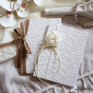 ins白蕾丝布面手工定制西式 婚礼誓言卡证婚保证书致辞香港婚书套