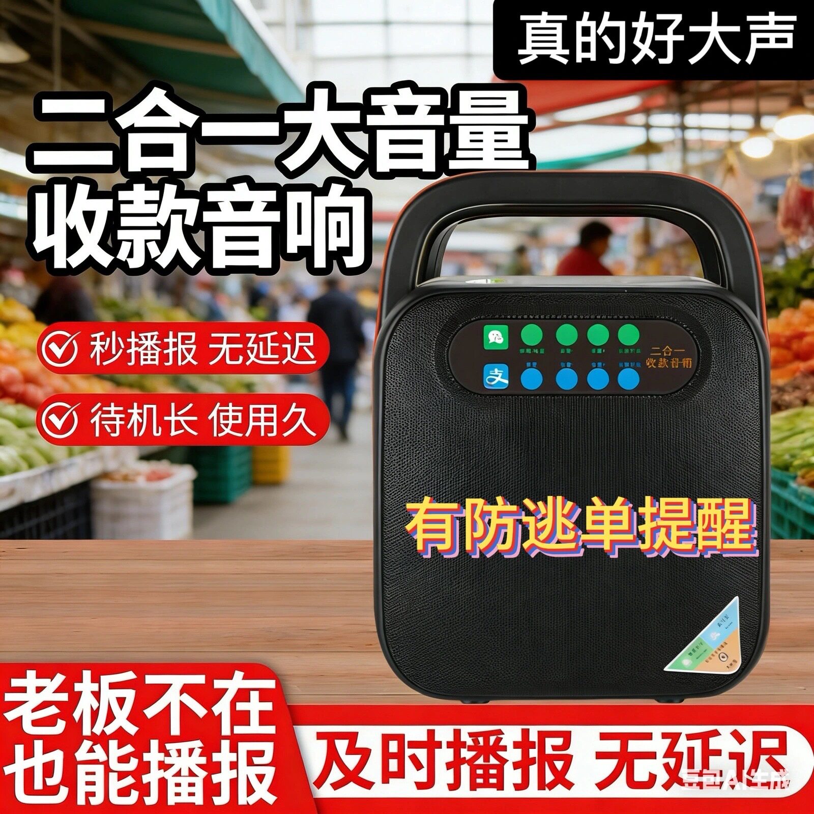 2026新款微信支付宝二合一大音量收款音响二维码播报器收款音箱
