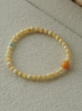 天然白花蜜蜡绿松手串老蜡文玩