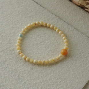 大仙的串儿《望舒》天然白花蜜蜡绿松手串老蜡文玩手链原创设计