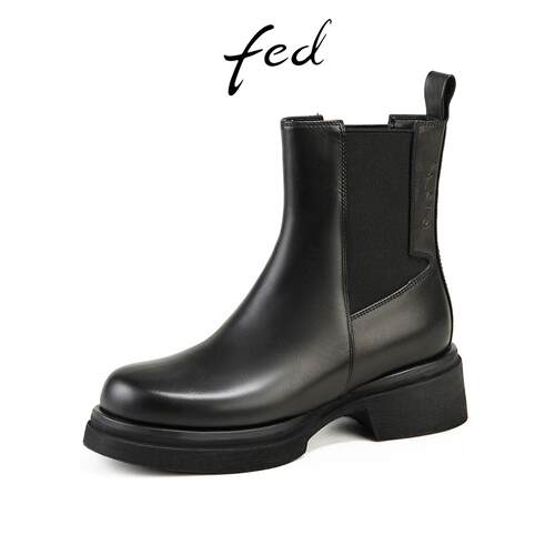 fed头层牛皮真秋冬女鞋复