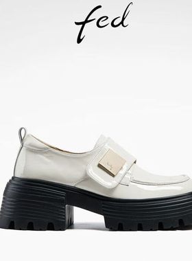 FED白色乐福鞋春季新款女鞋厚底小皮鞋深口单鞋女款D0311-YAC551