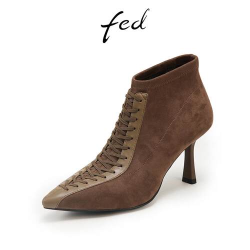 fed秋冬女鞋胎牛皮尖头高