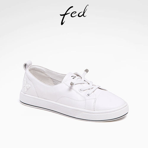fed头层牛皮女鞋春夏百搭平底运动休闲鞋真皮妈妈鞋板鞋小白鞋女