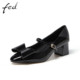 玛丽珍鞋 FED羊皮漆皮女鞋 女 蝴蝶结圆头粗跟单鞋 女中跟鞋 秋季 新款
