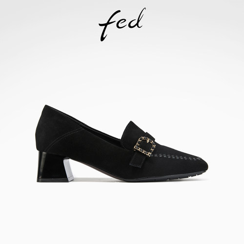 fed深口单鞋秋季新款女鞋一脚蹬乐福鞋职业通勤鞋女款S0812-ZC520