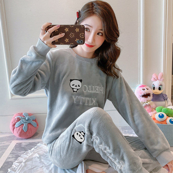 睡衣女秋冬季加厚加绒可爱学生宿舍可外穿珊瑚绒高颜值家居服套装