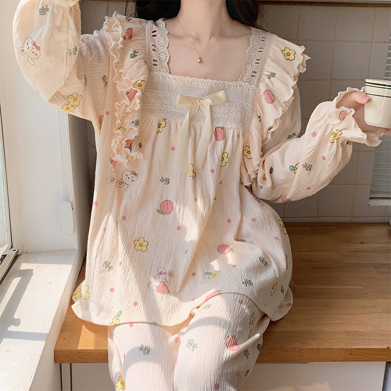 睡衣女春秋2023年新款长袖甜美可爱公主风学生女纯棉家居服两件套