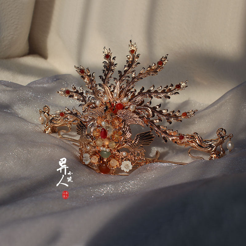 异人小筑原创设计中式古风新娘发冠女流苏九尾凤冠中国风汉服头饰