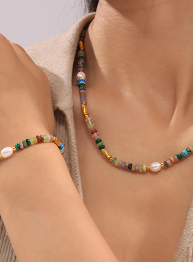 多巴胺波西米亚珍珠钛钢手链套装