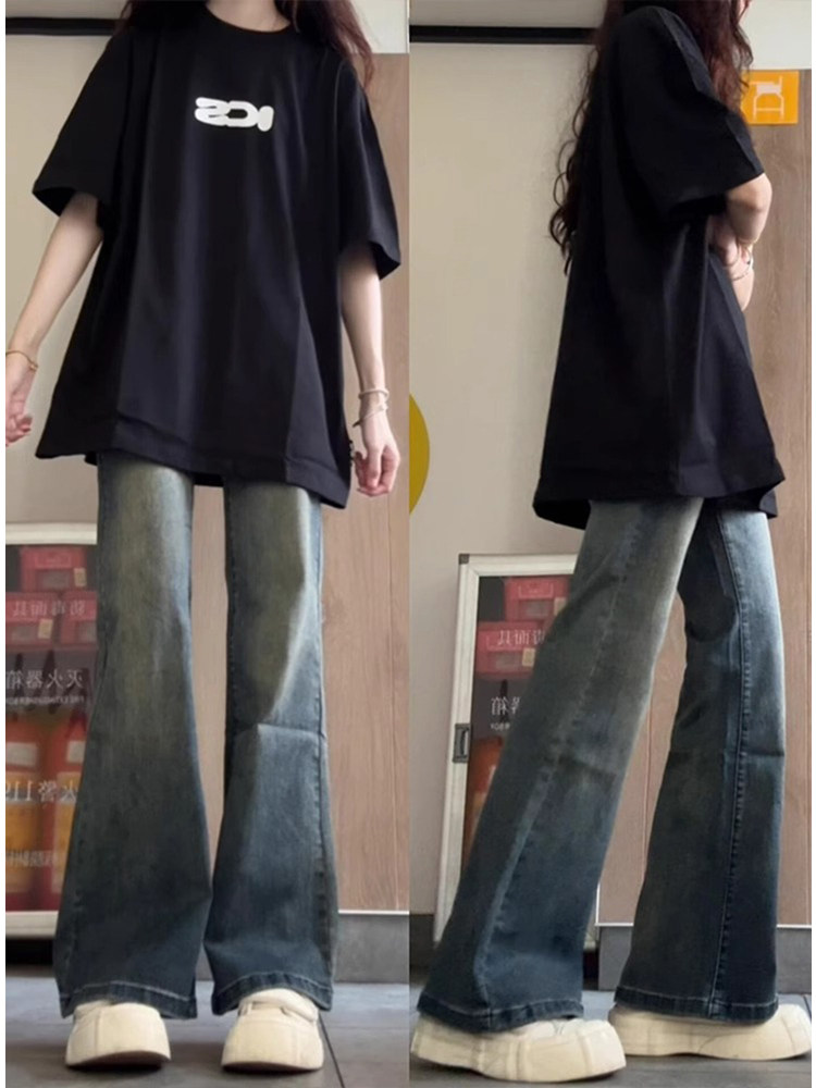Fleece Lined and Thickened Flared Jeans for Women, Autumn and Winter, High Waist, Hips Covering, Slimming, American Retro, Pear-shaped Body, Bell-bottom Pants